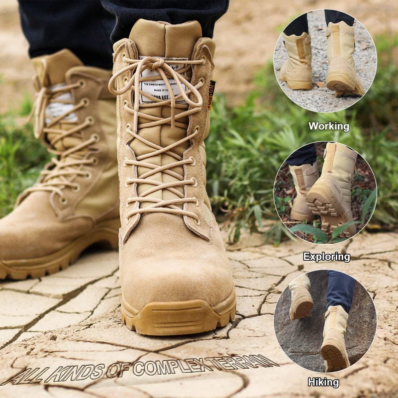 IODSON Men's Military Tactical Work Boots with Side Zipper, Puncture Resistant, Desert Combat, Army Jungle, 8 Inch Lightweight Hiking Boots Beige US 10 - Image 5